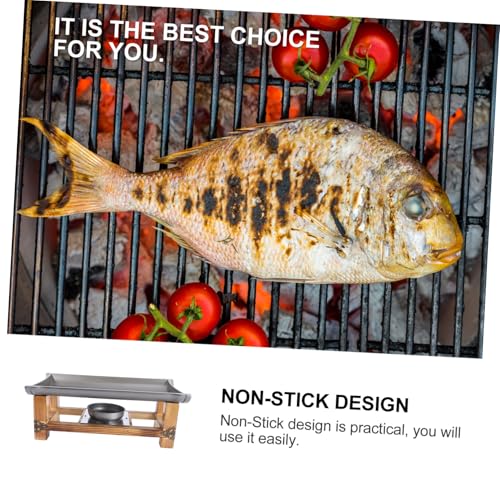 TOPPERFUN Multifunktionale Fischgrillplatte Antihaftbeschichtet Japanischer Stil Tragbar Aluminium Holz Material Einfach zu Reinigen Langlebig für Zuhause und Gastronomie von TOPPERFUN