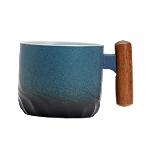 TOPPERFUN Porzellan Tee Becher mit Holzgriff Dekorative Keramik Tasse für Tee Kaffee und Milch für Entspannung und Täglichen Gebrauch und Langlebig von TOPPERFUN