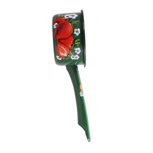 TOPPERFUN Retro Wasserlöffel aus Emaille Kleiner Milchtopf mit Langem Griff Nostalgischer Kochlöffel mit Erdbeerdesign Vielseitig Einsetzbar von TOPPERFUN