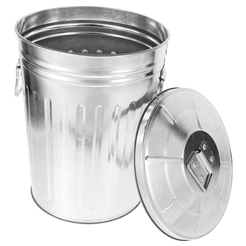TOPPERFUN Runder Metall Mülleimer mit Deckel für Küche Büro und Outdoor Stilvoller Abfalleimer für Sauberes Zuhause Langlebig und Korrosionsbeständig von TOPPERFUN