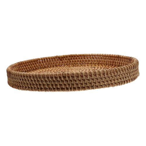 TOPPERFUN Rundes Serviertablett Aus Rattan Handgeflochten Als Obstteller Oder Brotkorb Großes Tablett Für Vorratskammeraufbewahrung Flacher Korb Für Snacks von TOPPERFUN