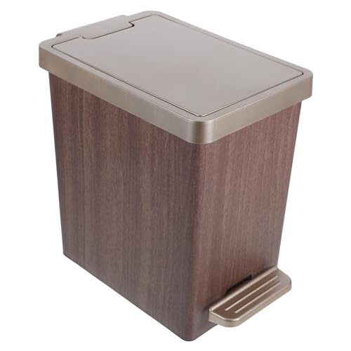 TOPPERFUN Schmaler Kleiner Kunststoff mülleimer mit Deckel Geruchsdicht Verschlossen Platzsparend für Bad Küche Wohnzimmer Eleganter Abfalleimer mit Holzmaserung für Zuhause und Büro von TOPPERFUN