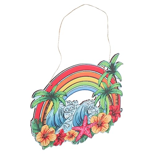 TOPPERFUN Sommerschild Holz Türschild Regenbogen Hängeschild Strand Dekoration für Haustür und Sommerparty Wetterfestes Material Design für Fotos von TOPPERFUN