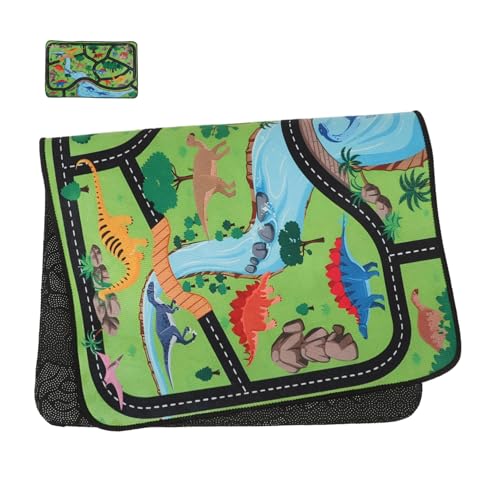 TOPPERFUN Spielteppich für Rutschfester Autokartenteppich Faltbare Spielmatte mit Dinosaurierpark und Verkehrsstraßendesign für Spielzimmer und Schlafzimmer von TOPPERFUN