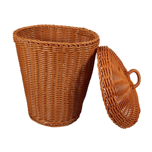 TOPPERFUN Wickelkorb mit Deckel aus Geflochtenem Rattan Praktischer Aufbewahrungskorb für Wohnzimmer und Schreibtisch Vielseitig Einsetzbar als Mülleimer und Dekoration von TOPPERFUN