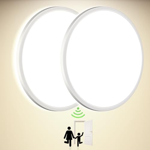 Led Deckenleuchte mit Radar Bewegungsmelder innen - 18W 2500LM Rund Flach 4000K Weiss Led Deckenlampe mit Bewegungsmelder Innen Lampe Decke Wandleuchte Wandlampe Sensor Licht für Flur Garage 2er Pack von TOPPLEE