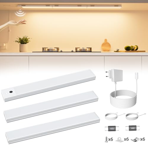 TOPPLEE 41cm Unterbauleuchte Küche LED, Dimmbare Schrankbeleuchtung mit Berührungslosem Sensor, 500 Lumen 6000K Kaltweißer LED Lichtstreifen, Geeignet für Küchen, Werkbänke, Schreibtische und Vitrinen von TOPPLEE