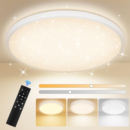 TOPPLEE LED Deckenleuchte Dimmbar 3000K-6500K mit Fernbedienung, Deckenlampe Rund Sternenhimmel Lampe für Küche,Kinderzimmer, Schlafzimmer,Wohnzimmer-30CM von TOPPLEE