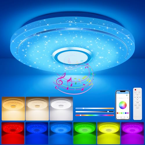 TOPPLEE Led Deckenleuchte Dimmbar,RGB Farbwechsel Deckenlampe mit Fernbedienung,Sternenhimmel Lampe für Kinderzimmer,Schlafzimmer,Wohnzimmer von TOPPLEE