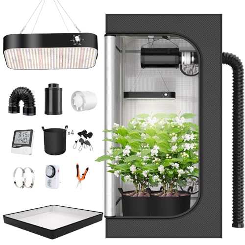 TOPRON Growzelt Komplettset Anbau Set mit 200W LED Vollspektrum Grow Lampe Dimmbar, 120x120x200cm GrowZelt Kit Komplettes Hydroponics Grow Tent Complete Set(120x120x200cm) von TOPRON