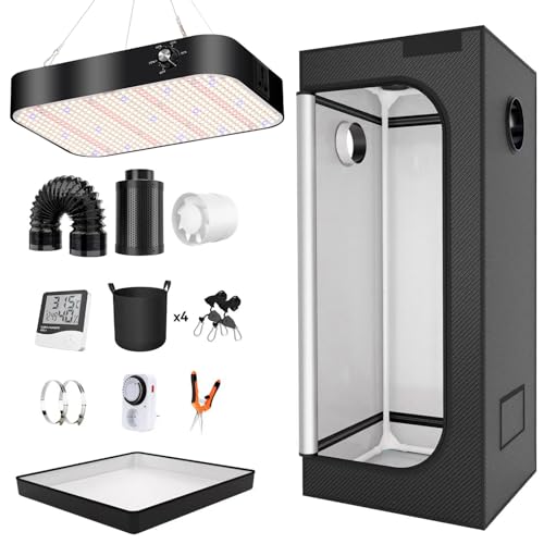 TOPRON Growzelt Komplettset Anbau Set mit 200W LED Vollspektrum Grow Lampe Dimmbar, 140x140x200cm GrowZelt Kit Komplettes Hydroponics Grow Tent Complete Set(140x140x200cm) von TOPRON
