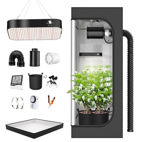 TOPRON Growzelt Komplettset Anbau Set mit 200W LED Vollspektrum Grow Lampe Dimmbar, 60x60x120cm GrowZelt Kit Komplettes Hydroponics Grow Tent Complete Set(60x60x120cm) von TOPRON
