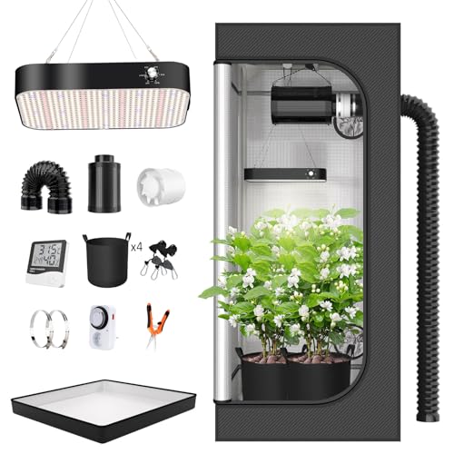 TOPRON Growzelt Komplettset Anbau Set mit 200W LED Vollspektrum Grow Lampe Dimmbar, 80x80x180cm GrowZelt Kit Komplettes Hydroponics Grow Tent Complete Set(80x80x180cm) von TOPRON