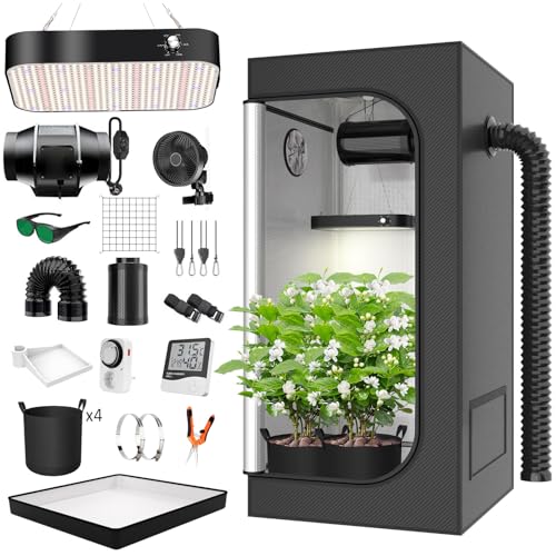 TOPRON Growzelt Komplettset Led Grow Tent Kit 200W LED Vollspektrum Grow Lampe Dimmbar, 120x120x200cm GrowZelt Kit Komplettes Hydroponics Grow Tent Complete Set (120x120x200cm) von TOPRON