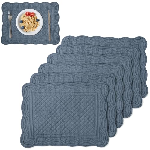 TOPROUD Gesteppte Tischsets 6er-Set, 100% Baumwolle, rechteckige Tischsets, 33 x 46 cm, Stoff-Tischsets, waschbar für den Küchentisch,Dunkelblau von TOPROUD