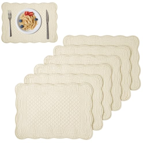 TOPROUD Gesteppte Tischsets 6er-Set, 100% Baumwolle, rechteckige Tischsets, 33 x 46 cm, Stoff-Tischsets, waschbar für den Küchentisch,Leinen von TOPROUD