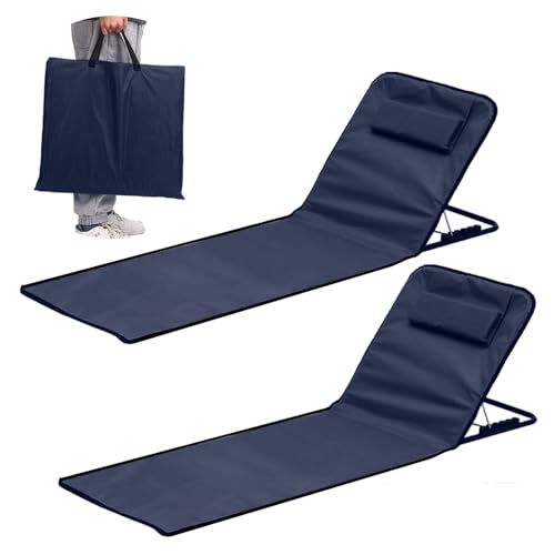 2 Stück Strandliege Klappbar Leicht,Tragbare Liege Strand,Strandmatte mit Rückenlehne Verstellbar,Sonnenmatte Klappbar mit Tragetasche und Praktisches Staufach,für Strand,Pool,Garten & Terrasse von TOPRUNYI