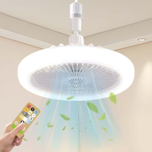 Deckenventilator mit Beleuchtung,Ventilator Lampe E27,Lampe mit Ventilator 3 Geschwindigkeiten, 3-farbige Dimmbare LED mit Ernbedienung,Deckenventilator mit Licht für Schlafzimmer Kinderzimmer(weiß) von TOPRUNYI
