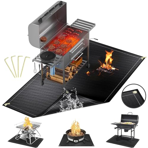 Grillmatte Bodenschutz,Feuerfeste Unterlage 182 * 115cm,Faltbare Grillunterlage mit Löchern und Bodennägeln,Wasserbeständige Ölbeständiger,Grill Bodenschutzmatte für BBQ Grill,Kamin,Boden,Rasen von TOPRUNYI