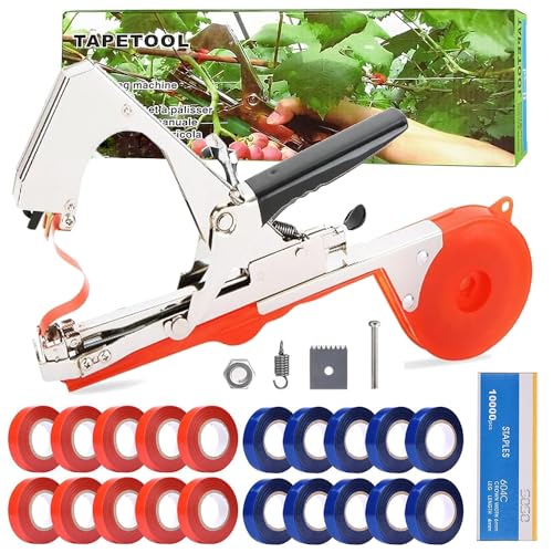 Pflanzenbindemaschine,Bindezange für Pflanzen,Pflanzenbindegerät mit 10000 Stück Nägel und 20 Rollen Farbiges Gartenband,Garten Bindemaschine,Tapetool Bindezange für Obst,Bäume und Gemüse (Rot/1) Pflanzenbindemaschine,Bindezange für Pflanzen,Pflanzenbindegerät mit 10000 Stück Nägel und 20 Rollen Farbiges Gartenband,Garten Bindemaschine,Tapetool Bindezange für Obst,Bäume und Gemüse (Rot/1) von TOPRUNYI