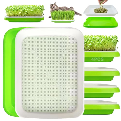 TOPRUNYI Keimschalen für Sprossen,4 Stück Kresse Anzuchtschalen,Seed Sprouter Tray 32 * 24 cm,Sprossenschale,Sprossen anzuchtset,für Anzucht von Mungbohnen Alfalfa Weizengras von TOPRUNYI