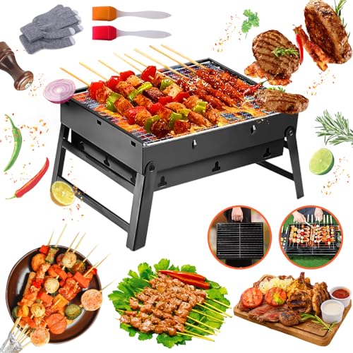 Klappgrill,Holzkohlegrill Klein,BBQ Barbecue Grill,Tragbarer Mini Grill,Outdoor Picknick Campinggrill 37cm x 27cm x 19cm Tragbarer Grill für Picknick, Garten, Terrasse, Camping, Reisen von TOPRUNYI