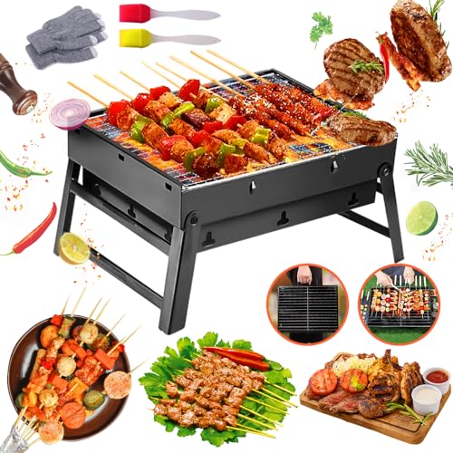 Klappgrill,Holzkohlegrill Klein,BBQ Barbecue Grill,Outdoor Picknick Campinggrill 45cm x 30cm x 23cm Tragbarer Grill für Picknick, Garten, Terrasse, Camping, Reisen von TOPRUNYI