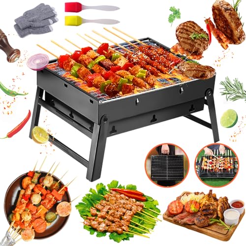 tragbarer faltbarer Holzkohlegrill für den Schreibtisch, Tischplatte, Outdoor, aus Edelstahl, Tischgrill Campinggrill Picknickgrill, Abnehmbare BBQ Grills Klappgrill Minigrill (Schwarz/2) von TOPRUNYI