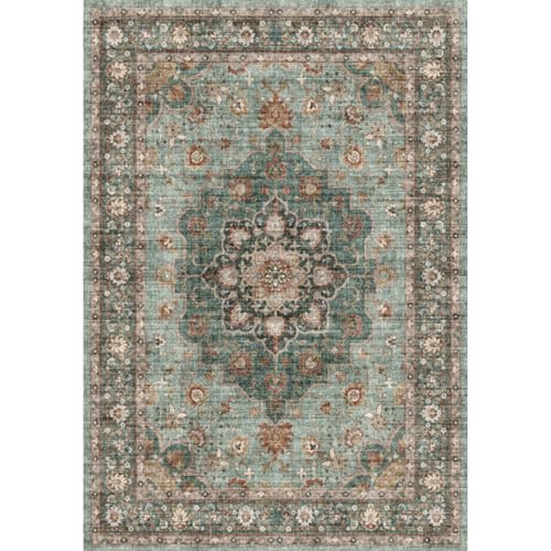 TOPRUUG Waschbarer orientalischer Teppich, 15,2 x 22,9 cm für Wohnzimmer, weicher Teppich für Schlafzimmer, wasserdicht, Blumenmuster, Used-Look, schmutzabweisend, fusselfrei, Bodenteppiche (Grün von TOPRUUG