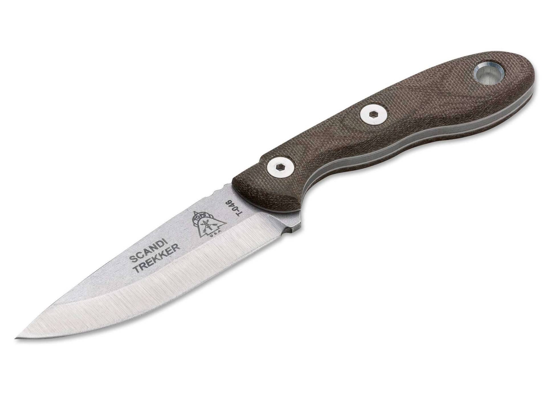 Scandi Trekker Messer mit Leder-K?cherscheide Scandi Trekker Messer mit Leder-K?cherscheide von TOPS Knives