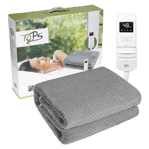 TOPS Elektrische Decke Einzelne Beheizte Unterdecke 150 x 80cm, 18-48℃ Wärmeeinstellungen, 3 Ebenen Auto-Aus Timer, Warmer Flanell Bett Warmer, Überhitzungsschutz, Maschinenwaschbar von TOPS