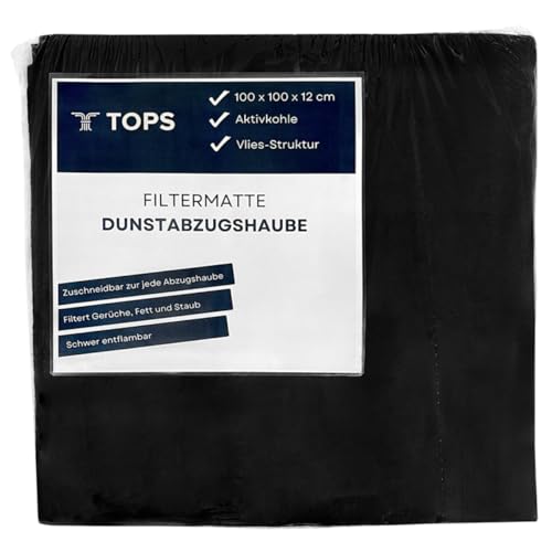 Tops Filtermatte 100cm x 100 cm | Abzugshaube filter aus Aktivkohle | Filter für Dunstabzugshaube zuschneidbar | Filtermatten für effektive Geruchs- und Fettfilterung in Küche von TOPS