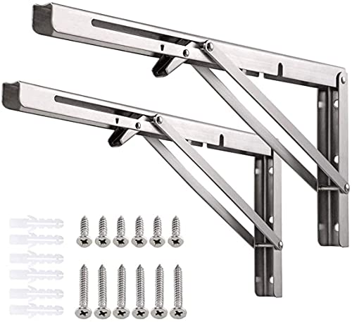 TOPSAL Klappkonsole Schwerlast Regalträger Klappbar Schwarze Klappregalhalterungen Tisch Klappschanier für Tischplatten Klapptisch Wandtisch, Platzsparend (300mm) von TOPSAL