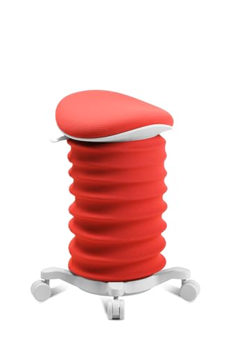 TOPSTAR Sitness 4D mit Rollen AGR-Zertifiziert Dynamischer Sitzhocker Papyrus - coralrot, ergonomischer Bürohocker - höhenverstellbar - stärkt den Rücken - entlastet die Bandscheiben von TOPSTAR
