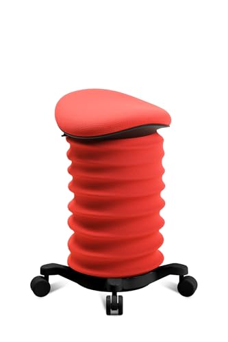 TOPSTAR Sitness 4D mit Rollen - AGR-Zertifiziert Dynamischer Sitzhocker schwarz - coralrot, ergonomischer Bürohocker - höhenverstellbar - stärkt den Rücken - entlastet die Bandscheiben von TOPSTAR