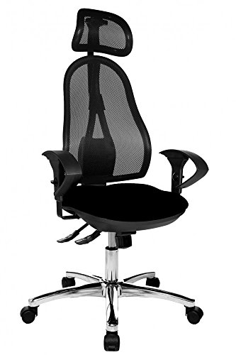 Topstar OP290UG20X Open Point SY Bürostuhl, Schreibtischstuhl, Syncro-Bandscheiben-Drehstuhl, inkl. höhenverstellbare Armlehnen und Kopfstütze, Bezugsstoff schwarz, 111 x 58 x 48 von TOPSTAR