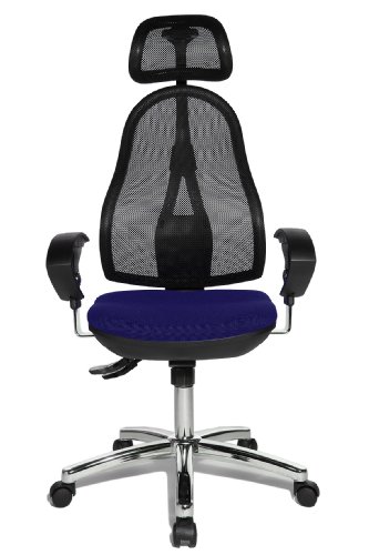 Topstar OP290UG26X Open Point SY Bürostuhl, Schreibtischstuhl, Syncro-Bandscheiben-Drehstuhl, inkl. höhenverstellbare Armlehnen und Kopfstütze, Bezugsstoff blau von TOPSTAR