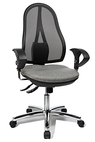 Topstar Open Point SY Deluxe, ergonomischer Syncro-Bandscheiben-Drehstuhl, Bürostuhl, Schreibtischstuhl, inkl. Armlehnen (höhenverstellbar), Stoff, hellgrau von TOPSTAR
