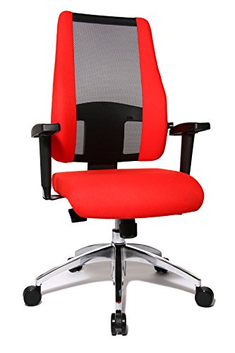Topstar Air Syncro Bürostuhl, Schreibtischstuhl, Drehstuhl, Netzrückenlehne, inkl. höhenverstellbare Armlehnen, Stoffbezug, schwarz / rot von TOPSTAR