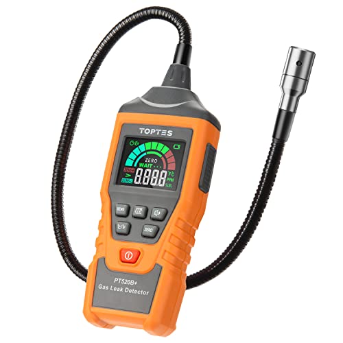 Gasmelder, TopTes PT520B+ Wiederaufladbarer Gasleck-Detektor mit Einer 43,5-cm-Sonde zum Lokalisieren von Gaslecks für Propan, Erdgas in Hause, Messung in PPM oder%LEL - Orange von TOPTES