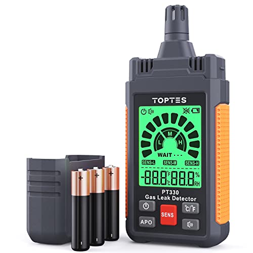 TopTes PT330 Gasmelder, Gaslecksuchgerät mit Akustischem und Visuellem Alarm zur Lokalisierung von Leckquellen für Brennbare Gase wie Methan, Propan, Bereich 50-10.000 ppm (inkl. Batterie x2) - Orange von TOPTES