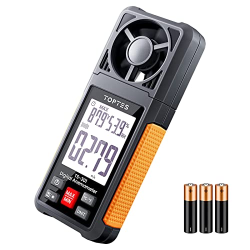 TopTes TS-301 Digitaler Windmesser mit 2,26-Zoll-LCD-Bildschirm Anemometer Handheld Hintergrundbeleuchtung Wind Speed Meter Gauge, Präzise Messung der Windgeschwindig für HLK-Segeln/Surfen/Drohne von TOPTES