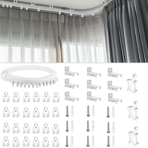 TOPWA 3 Meter flexible Kunststoff-PVC-Vorhangschiene, Wand- und Deckenmontage, Befestigungshaken, Duschvorhänge, Raumteiler, mit Anleitung (evtl. nicht in deutscher Sprache), Montagezubehör inklusive von Binwat
