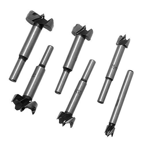 TOPWAY Forstner Holzbohrer, 6PCS Hochgeschwindigkeits-Hartmetallstahl Holzbearbeitungsscharnierbohrung HSS-Lochsägenbohrset für Kunststoffsperrholz-Korkschienen-Spanplatte, 10mm-35mm von TOPWAY