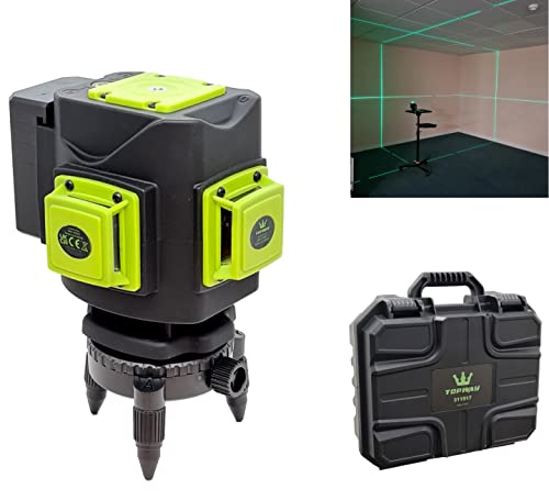 TOPWAY Kreuzlinienlaser Grün 3 x 360 Grad 3D Linienlaser 12 Linien, Selbstnivellierender Laser Level Fliesenbodenlaser mit magnetisch drehbarem Stativständer, mit 2 x Batterien von TOPWAY