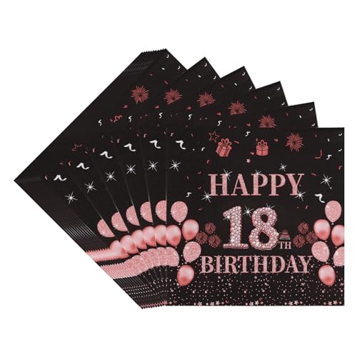 TOPWAYS 18 Geburtstagsdeko Servietten, 40Stück Schwarz Roségold Papier Party Servietten Tischdeko für Sie 18. Geburtstag Mädchen Frau Frauen Happy Birthday Servietten Deko (Servietten Geburtstag 18) von TOPWAYS