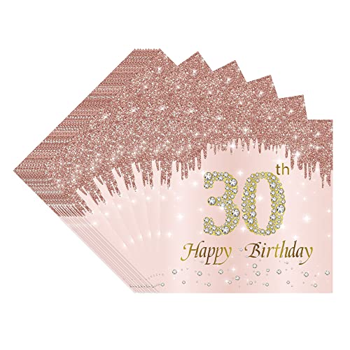 TOPWAYS 18 Geburtstagsdeko Servietten, Roségold Papier Party Servietten Tischdeko für 18. Geburtstag Mädchen Frau Frauen Happy Birthday Servietten Decorations 40 Stück (Geburtstag 30) von TOPWAYS