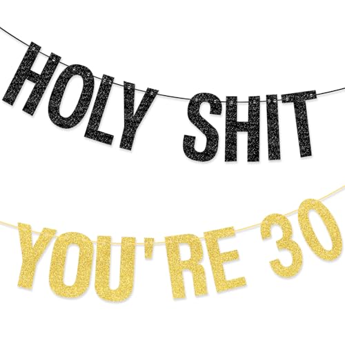 TOPWAYS 30 Geburtstag Dekorationen Banner für Männer Frauen, Schwarz Gold Glitzer 30 Geburtstag Deko 30 Geburtstag Banner für Frauen Männer Lustiges 30 Geburtstag Banner (Geburtstag 30) von TOPWAYS