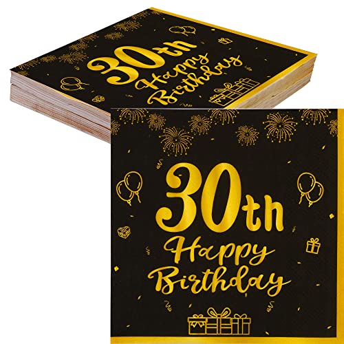 TOPWAYS 30 Geburtstagsdeko Servietten, Schwarz Gold Papier Party Servietten Tischdeko für 30. Geburtstag Mann Frau Happy Birthday Servietten Decorations 40 Stück (30 geburtstag) von TOPWAYS