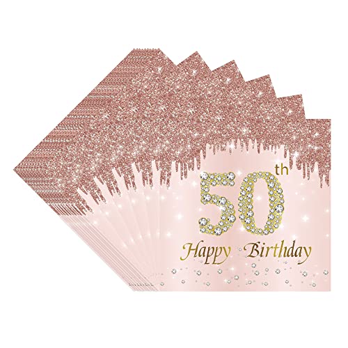 TOPWAYS 50 Geburtstagsdeko Servietten, Roségold Papier Party Servietten Tischdeko für 50. Geburtstag Mädchen Frau Frauen Happy Birthday Servietten Decorations 40 Stück (Geburtstag 50) von TOPWAYS